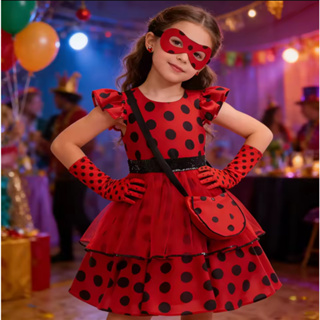 Vestido E Acessórios De Bolinhas Vermelhas Para Crianças , Fantasia De Festa De Aniversário De Carnaval Joaninha Meninas em Oferta na Shopee