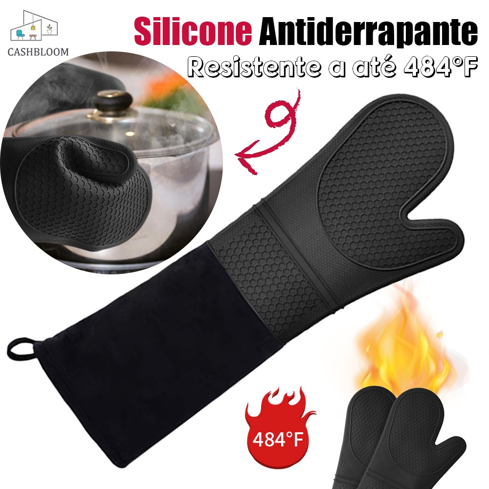 Luva Cozinha Térmica Forno Fogão 50cm Industrial Alta Temperatura Profissional Silicone Algodão em Oferta na Shopee