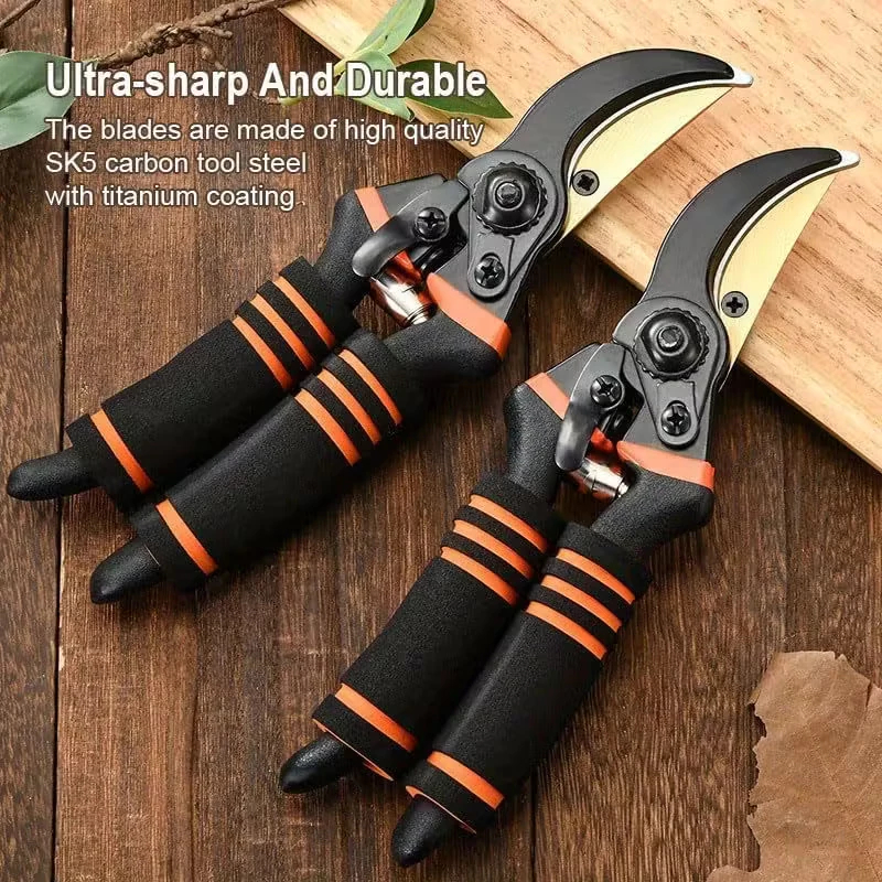 Tesoura de poda de liga profissional tesoura de jardim ultra afiada resistente com alças ergonômicas pretas e laranja