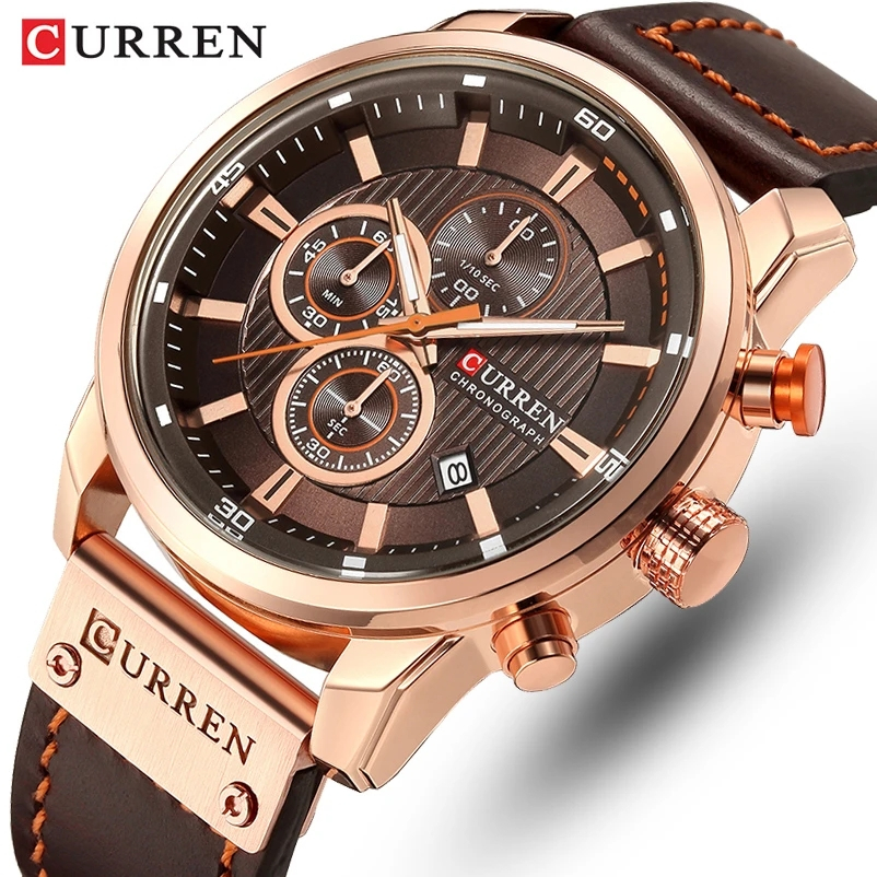 CURREN 8291relógio De Quartzo Masculino Elegante Pulseira De Couro Versátil Presente