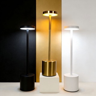 Luminária de Mesa LED 3 em 1 Recarregável Tipo C Abajur Para Cabeceira e Escrivaninha Cores Preto Cromado Dourado em Oferta na Shopee