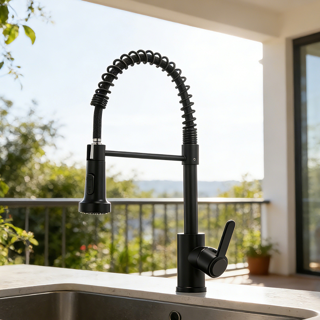 Torneira De Cozinha Com 360 ° Spray Duplo Retrátil Giratório-Premium Gourmet (Preto/Prata) em Oferta na Shopee