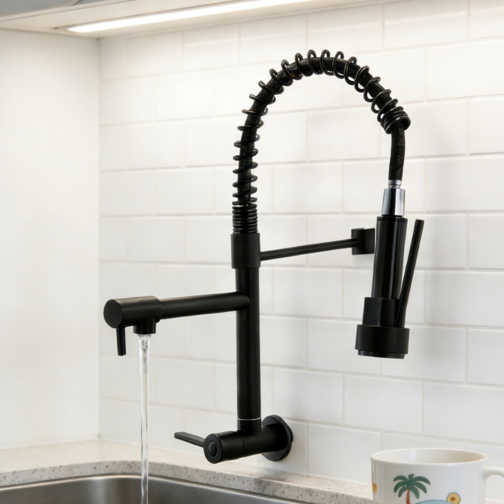 Torneira De Cozinha De Luxo Com Mangueira De Água Flexível Montada Na Parte Superior E 360 ° Pistola Removível Ajustável