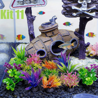 Kit Aquário: Submarino Decorativo + 10 Plantas Artificiais | Casa p/ Peixes Beta e Decoração Completa em Oferta na Shopee