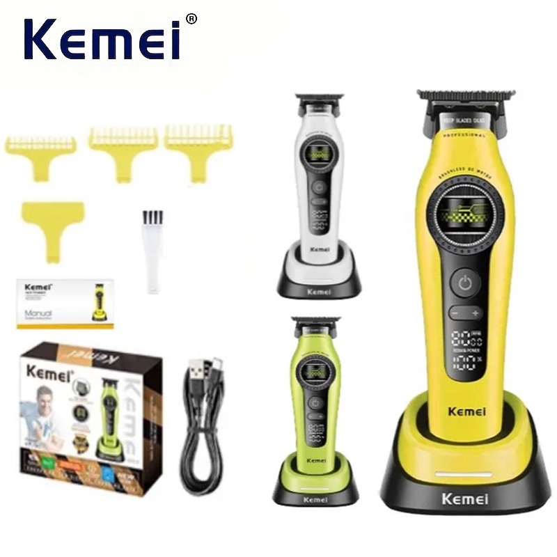 Kemei 1595 Barbeiro Aparador De Cabelo Sem Fio Profissional Máquina De Cortar Masculino Rotor Externo Escova Acabamento