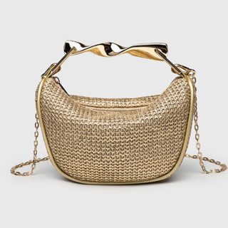 2026 Nova Bolsa De Tricô Feminina Retro Pequenas Correntes Alça De Metal em Oferta na Shopee