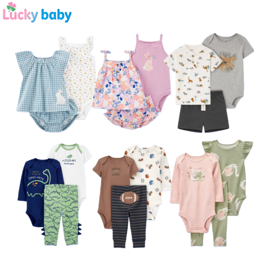 Lucky Baby Conjunto Infantil Unissex Todas as Estações 100% Algodão Body + Calça Confortável Qualidade Superior 0a2 Anos