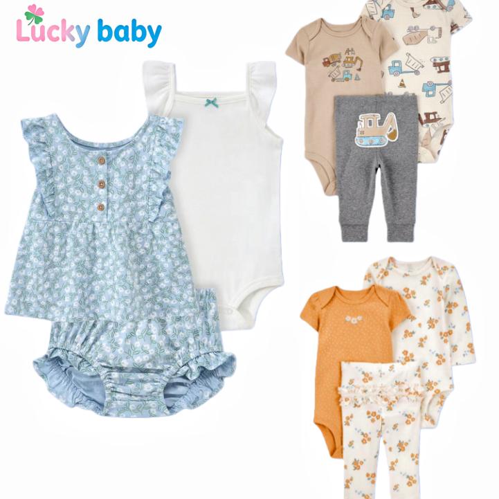 Terno de 3 peças infantil masculino feminino roupas de bebê macacão calças combinação várias impressãos