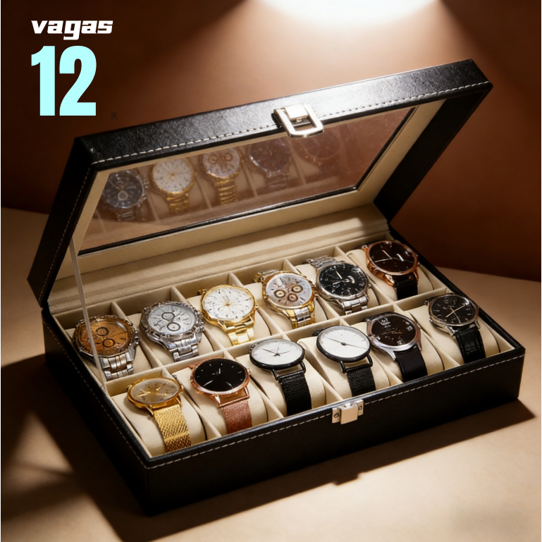 Estojo Porta Relógio Maleta 12 Nichos Couro Sintético Organizador de Joias Óculos e Bijuterias em Oferta na Shopee