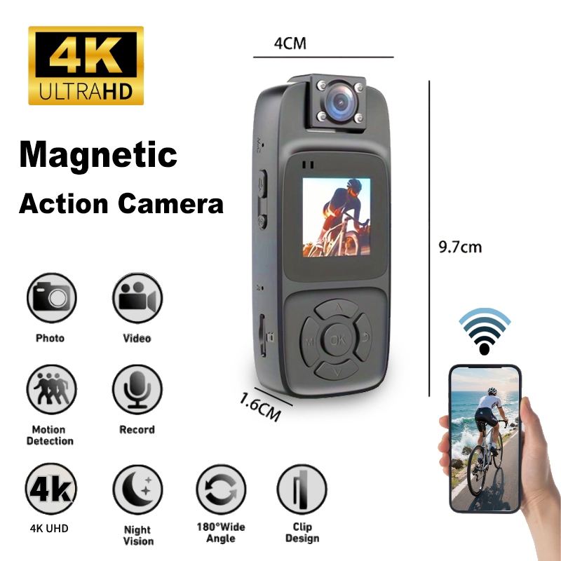 Mini Câmera Corporal 4K HD Gravador De Vídeo Digital Portátil Clipe Traseiro Magnético Filmadora De Visão Noturna Para E