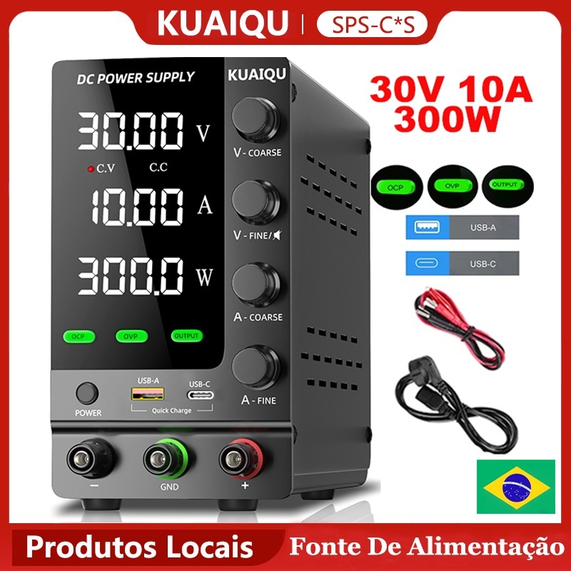 【Envio Rápido】Fonte De Alimentação de Bancada Digital KUAIQU 30V 10A 300W OCP OVP Saída Codificador 18W USB-A Type-C em Oferta na Shopee