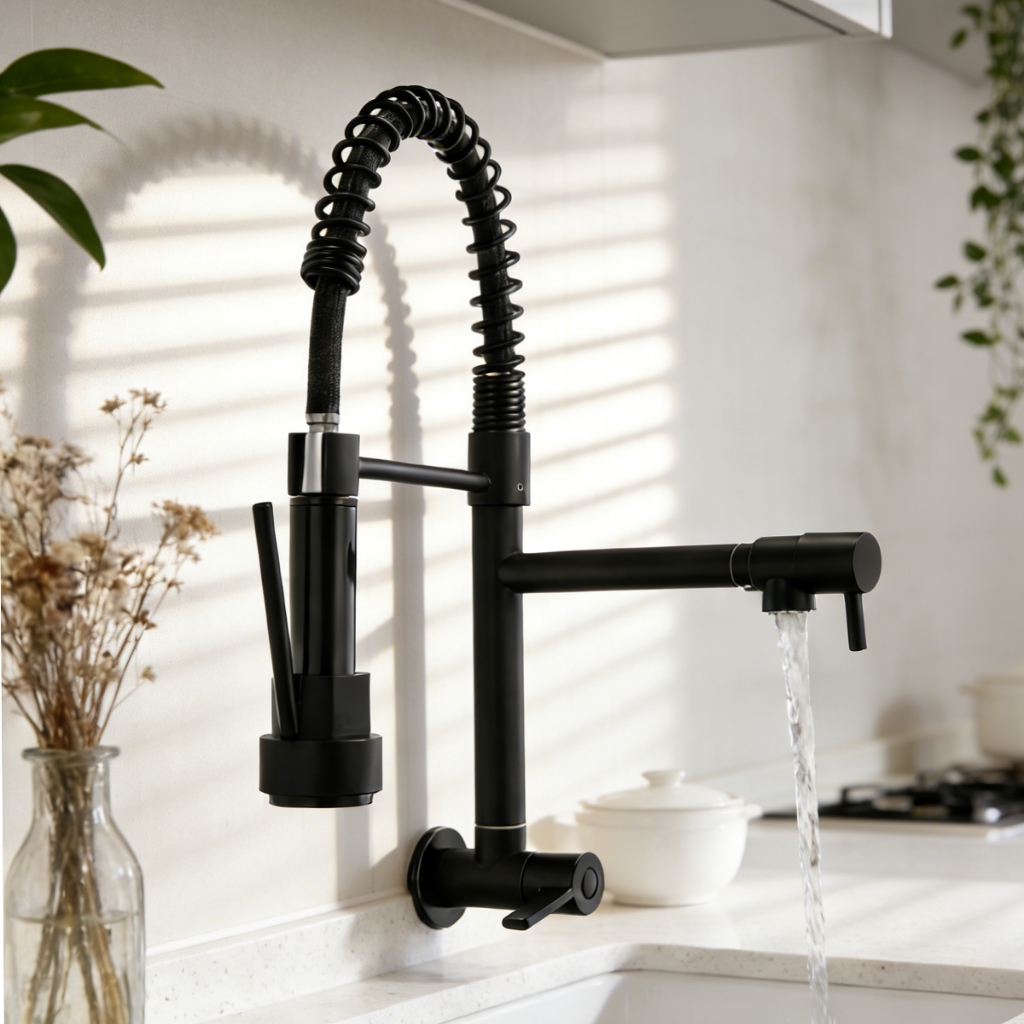 Torneira De Cozinha Gourmet , Mola Extensível , Extensão De Spray Para Preparação , Prata Fosca/Preta , O Modelo De Banc