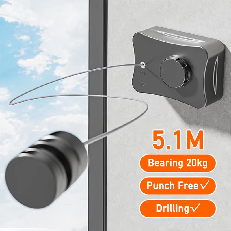 Linha De Lavanderia De Aço Inoxidável 5.1M Varal Retrátil Ajustável Para Secagem De Roupas Internas E Externas Invisíve