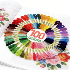 Kit 100 Linhas de Costura Bordado Ponto Cruz Artesanato Fio Poliéster algodão Com 100 Peças