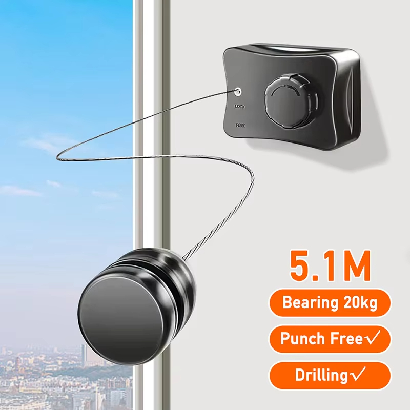 Linha De Lavanderia De Aço Inoxidável Varal Retrátil Ajustável Para Secagem De Roupas Internas E Externas Invisíve