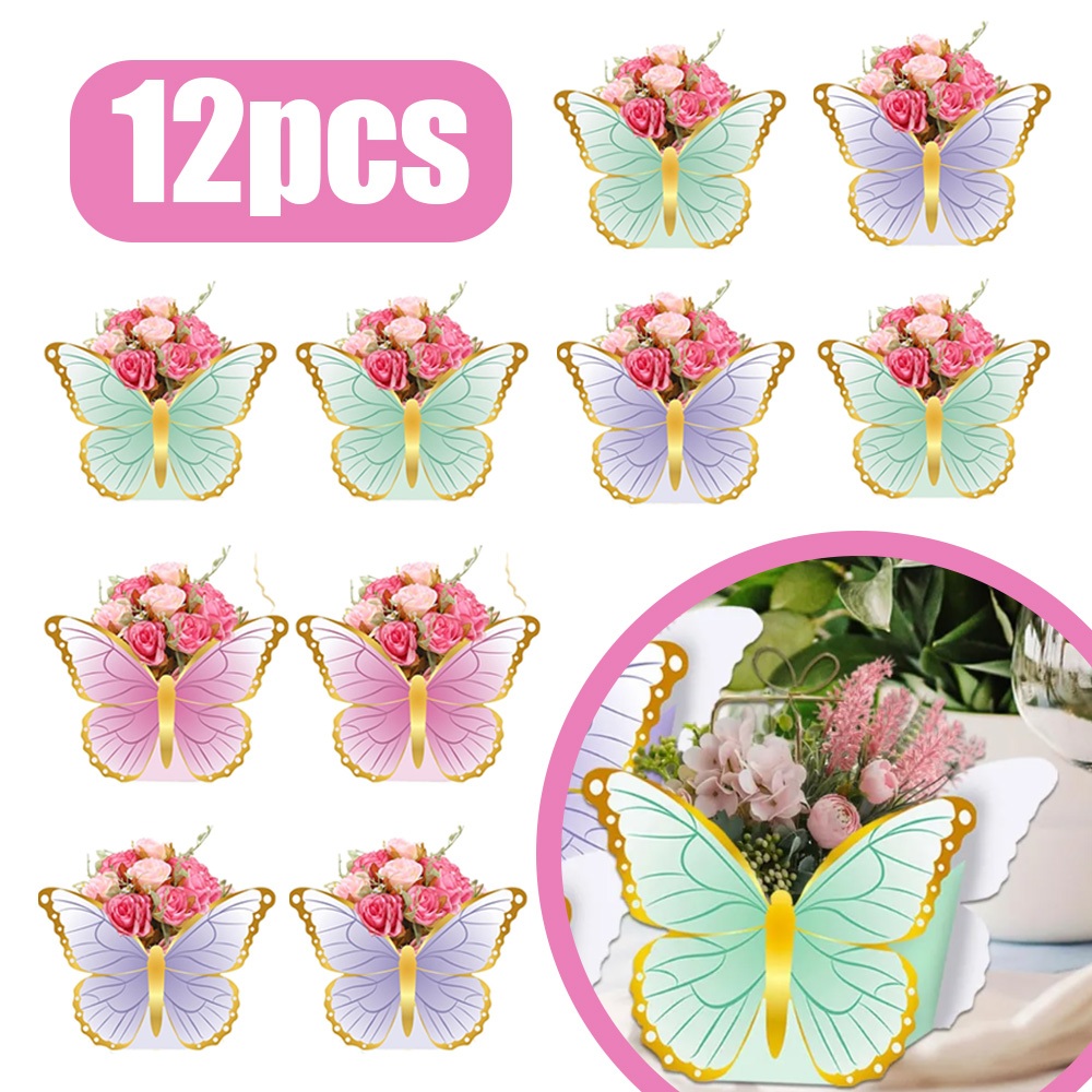 Kit 12pcs Centro de Mesa Cachepo Borboleta Decoração Jardim Encantado Organizador Lembrancinha Flor