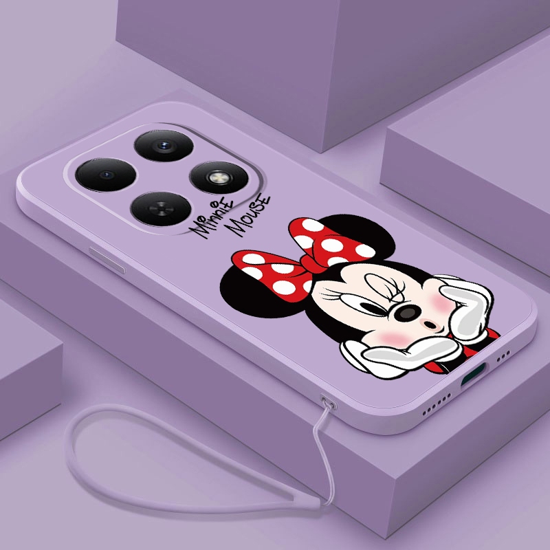 Redmi Note 15 Pro 5G + 5G Note15 4G Fosco Silicone Líquido Quadrado Embalagem Dos Desenhos Animados Minnie Mouse Capa Ma