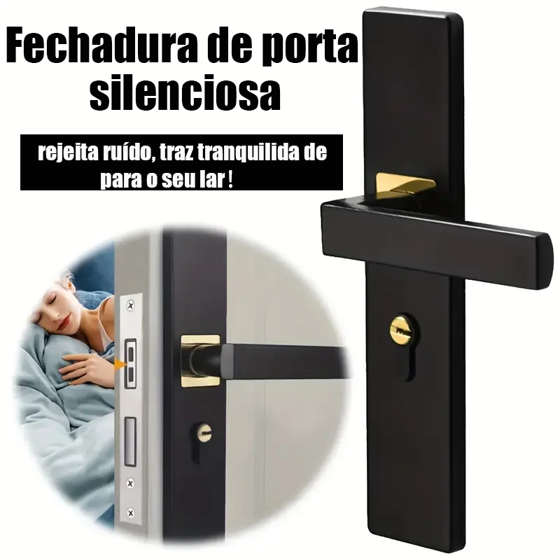 Fechadura de porta preta, sem necessidade de modificar o furo, maçaneta de porta silenciosa e antiga
