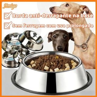 Comedouro Inox Para Câes E Gatos - Pote Comida Ração Água Vasilha Inox Antiderrapante Bor…