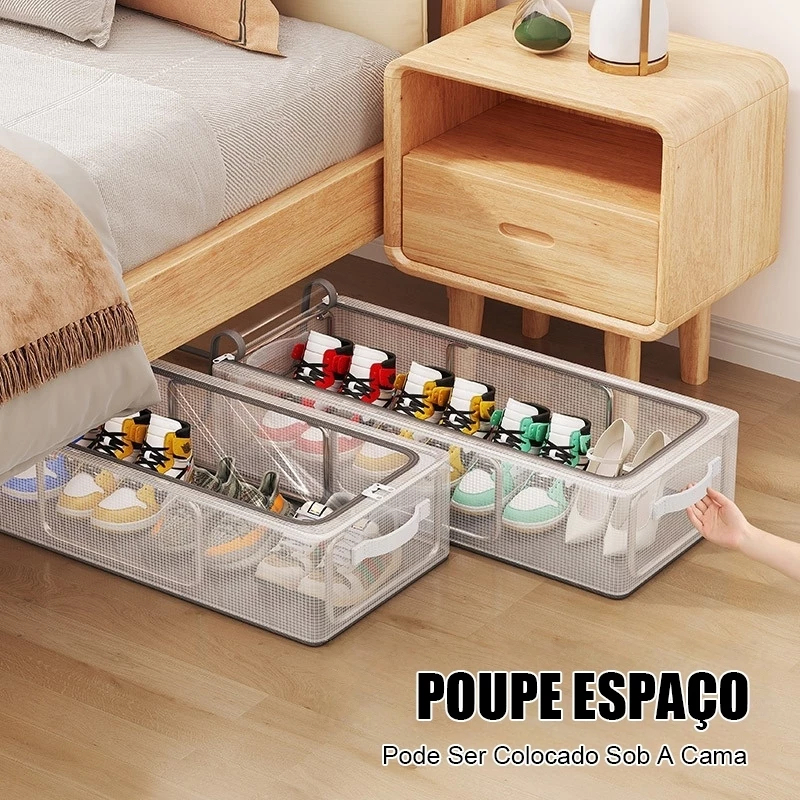 Com zíper Caixa de armazenamento empilhável para sapatos, caixa de armazenamento transparente multifuncional em concha em Oferta na Shopee