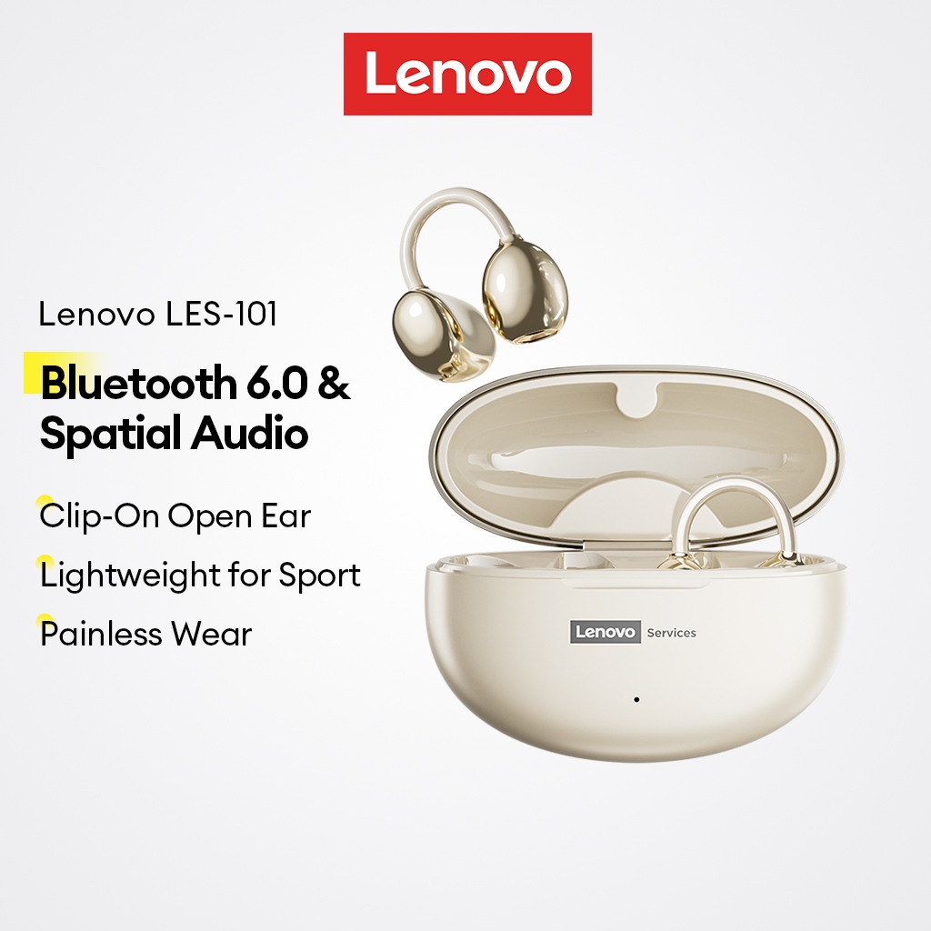 Fone Bluetooth Lenovo LES-101 V6.0 Clip Ear Sem Fio Som Surround HiFi Microfone ENC Esportivo