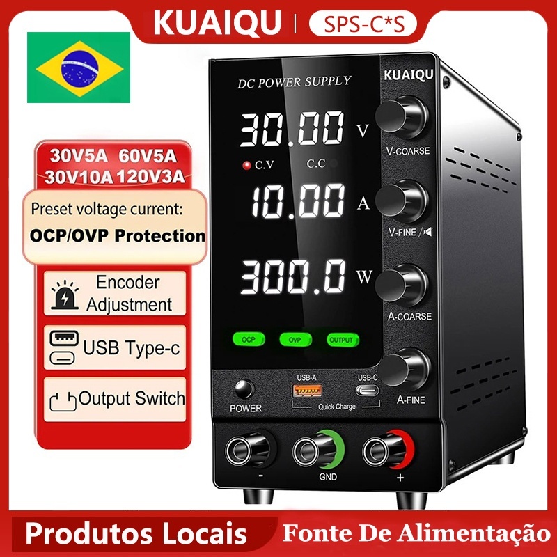 KUAIQU Fonte de Alimentação de Bancada 30V 10A Voltti SPS-C3010S 60V 5A 120V Display de 4 dígitos e OCP&OVP USB tipo-C em Oferta na Shopee