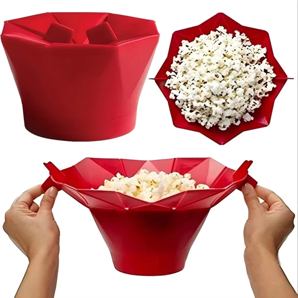 Pipoqueira De Silicone Dobrável Para Micro-ondas Sem Óleo Sem BPA Com Tampa Balde Redonda Saudável