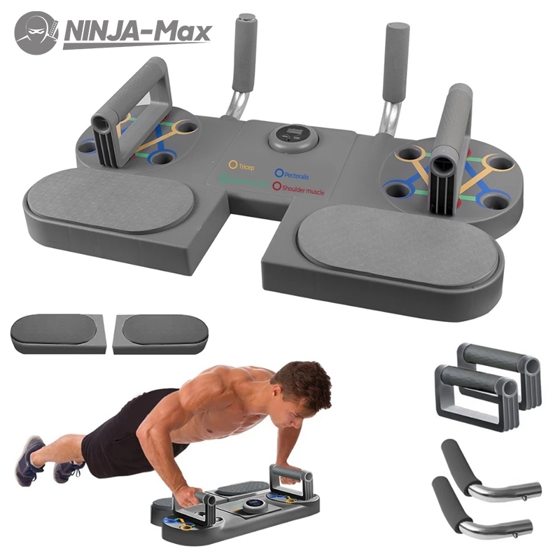 NINJA-Max Prancha de Flexões 4 em 1 Multifuncional | Para Braços, Ombros, Costas e Abdômen | Base Antiderrapante