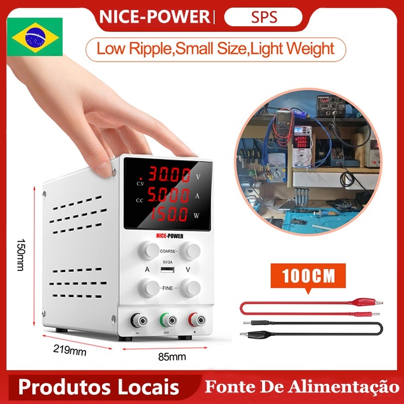 Fonte De Alimentação DC Ajustável De Laboratório , Carregamento Rápido Com Potenciômetro , Bancada , Display LED De