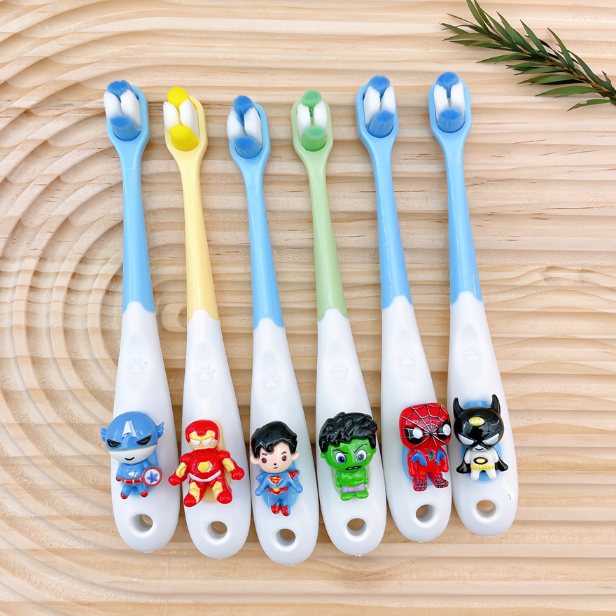 Escova de dentes infantil de 3 a 6 anos, homem-aranha, cerdas macias, protetor de dentes Premium, Batman, escova de dent