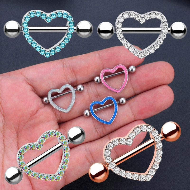 Kit 2 Piercing Mamilos Feminino Aço Inoxidável 316L Coração com Zircôni 16mm/18mm em Oferta na Shopee