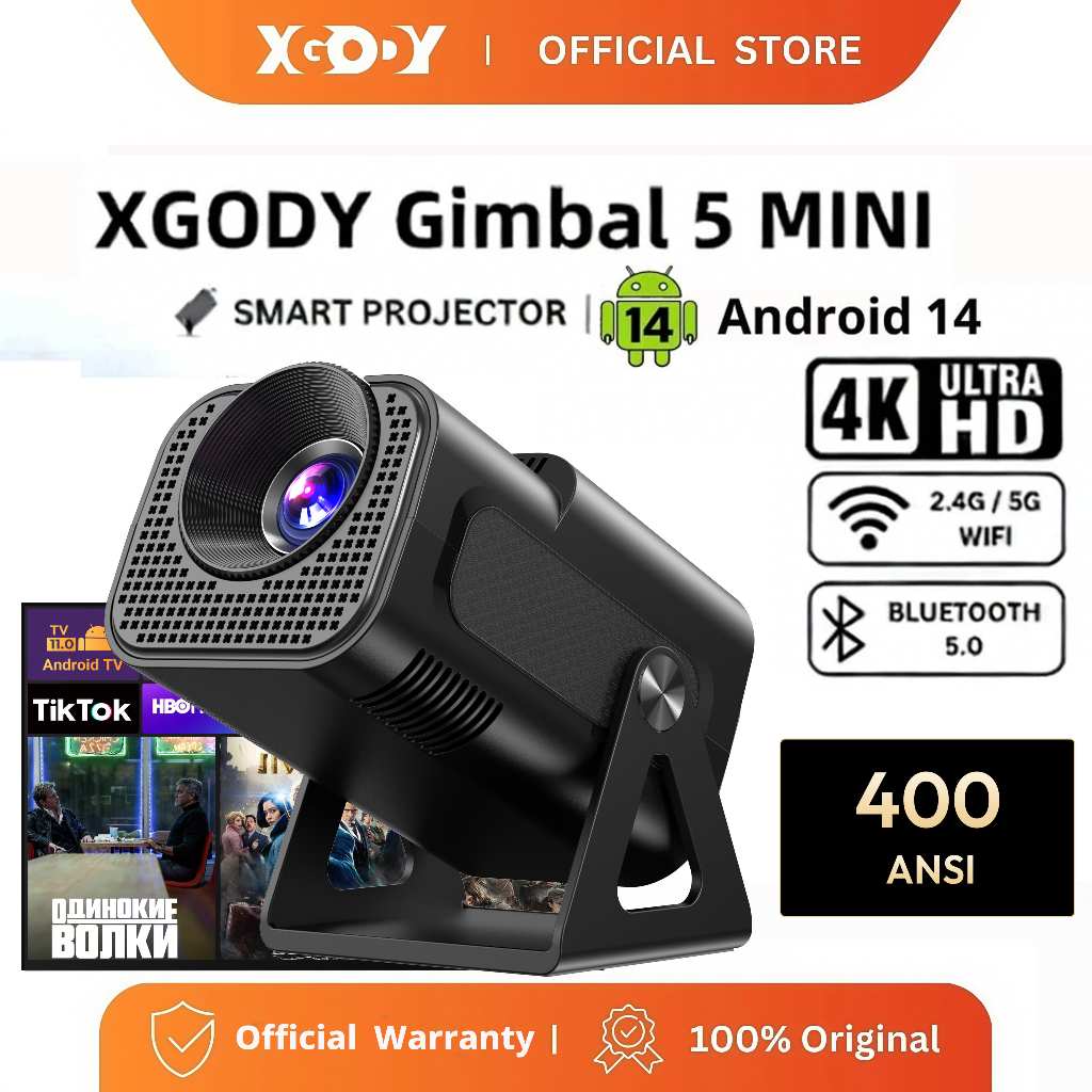XGODY Projetor HY320 MINI Netflix 1080P Android14 18000Lúmens Correção Automática Giratório Doméstico