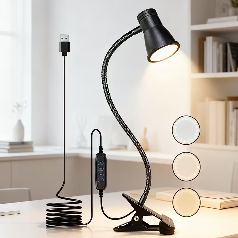 Luminária de mesa LED tricolor em formato de chifre com clipe