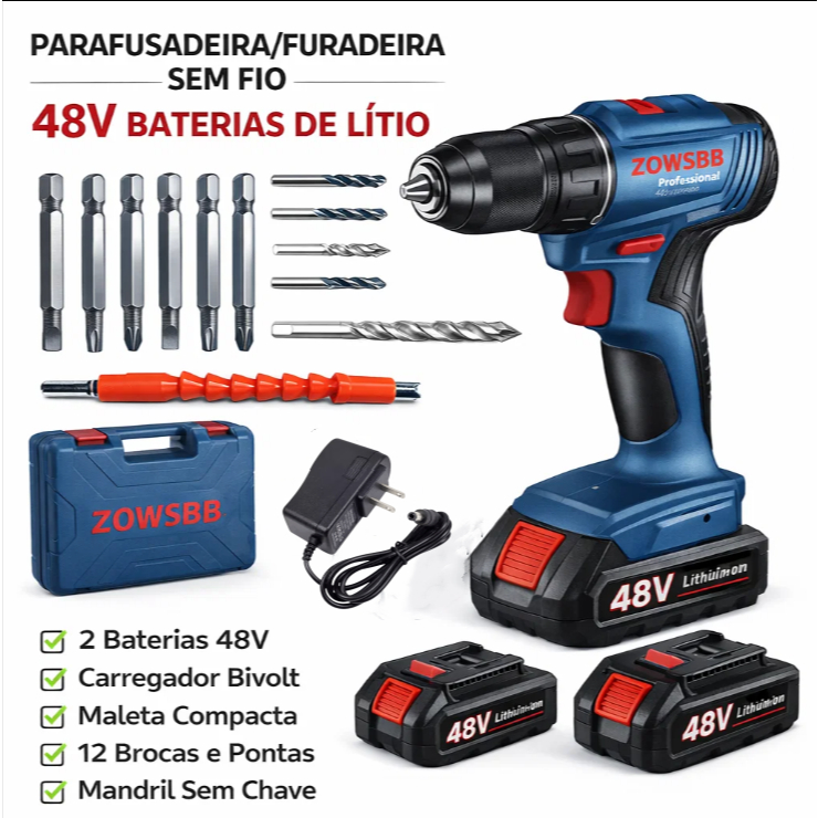 Furadeira Parafusadeira 48v Elétrica Furadeira de Impacto Parafusadeira a Bateria Genérica Bosch