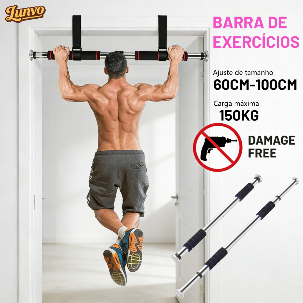 Barra Fixa Flexão Porta Apoio Regulável 64 a 100 Cm