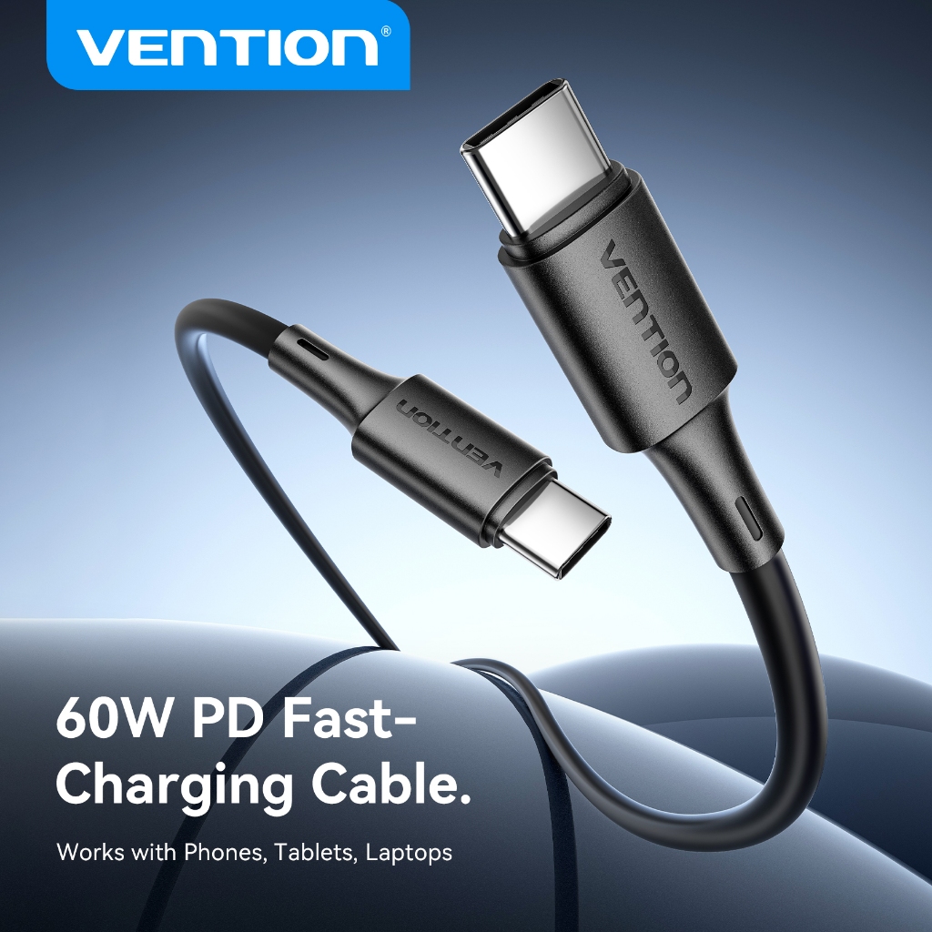Vention Cabo Type-C 60W Carregador Rápido 3A Velocidade De Transmissão De Dados Reforçada De 480 Mbps