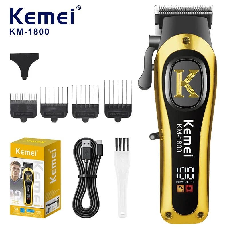 Kemei 1800 Profissional Barbeiro Máquina De Cortar Cabelo Sem Fio Aparadores De Elétricos Para Homens Display LCD Recarr