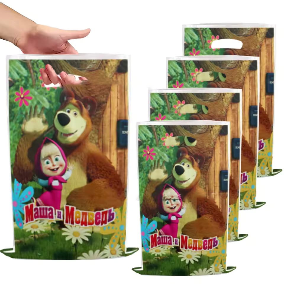 Masha E O Urso Tema De Aniversário Sacos De Presente De Doces Saco De Embalagem De Biscoitos Saque Para Convidados Crian