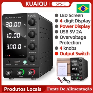 Fonte De Alimentação Estabilizada Kuaiqu 30V 10A DC Para Bancada De Laboratório , interface USB , Ajustável Com Quatro em Oferta na Shopee