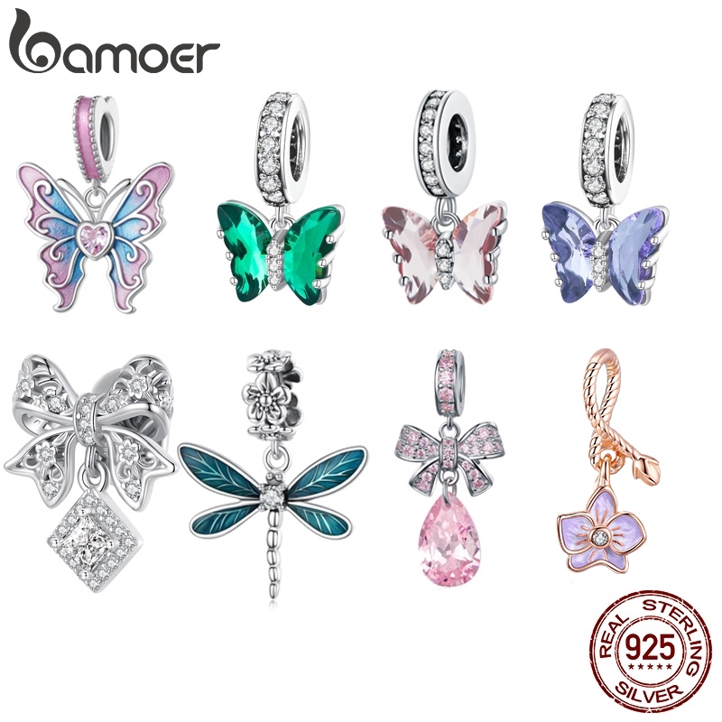 Bamoer Silver 925 Pingente Colorido Butterfly E Dragonfly Funny DIY Gifts Acessórios De Moda Com Pulseira em Oferta na Shopee