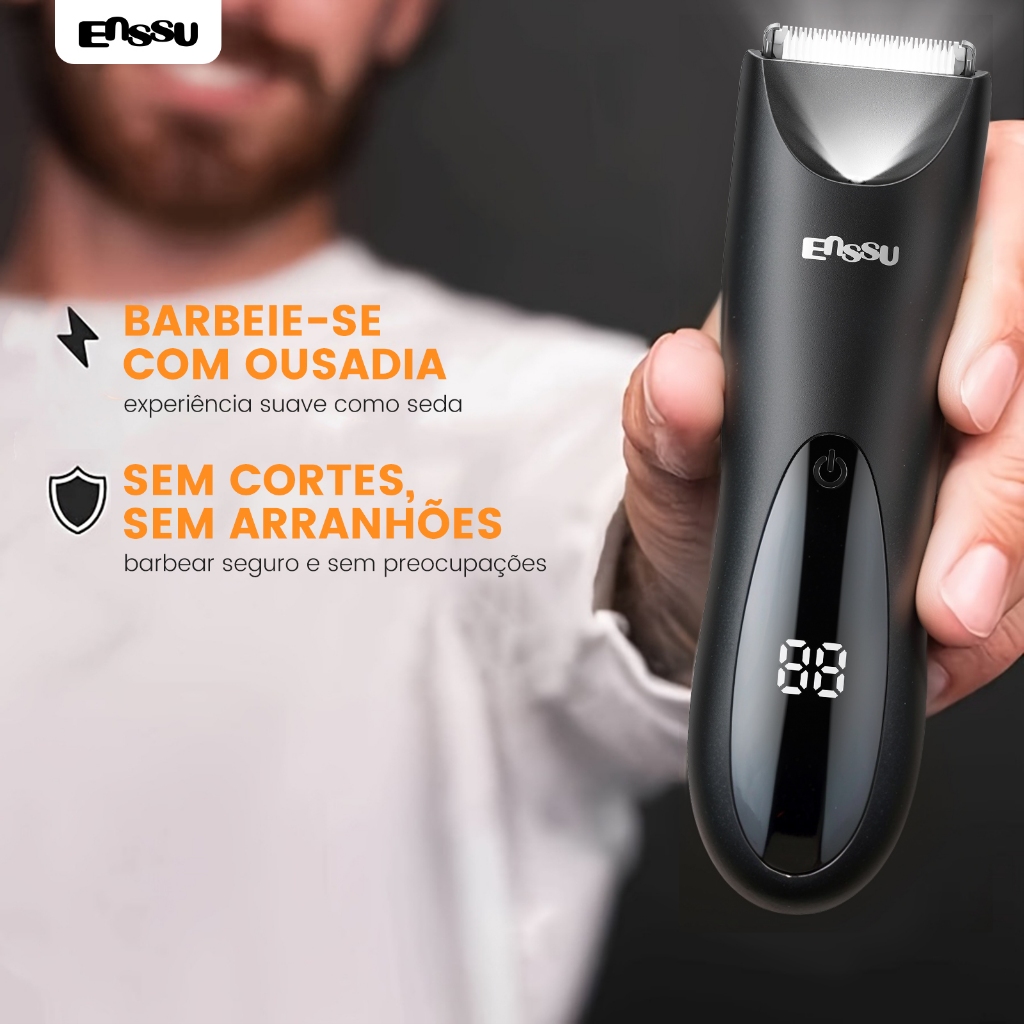 Aparador de Pelos Masculino Recarregável USB Tipo-C, Corpo e Íntimos, Peito Costas Virilha, com Luz LED