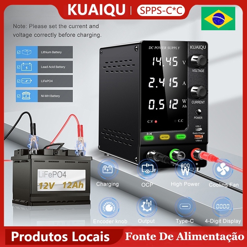 Fonte de alimentação DC KUAIQU carregador rápido ajustável com portas 12V 24V 48V 60V 10A bateria de lítio proteção OCP