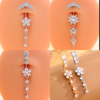 1 Peça Piercing de Umbigo de Zirconia Floral Longo com Pingente Aço inoxidável Dia Da Deusa em Oferta na Shopee