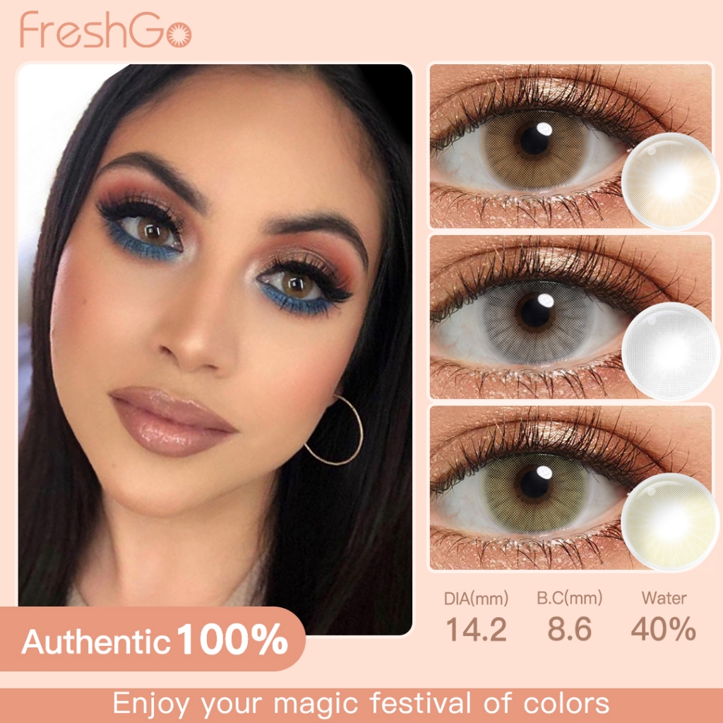 FreshGo Lente De Contato Colorida Anual 14.2-14.5mm Lentes Mel Avela Amber Verde 1 Par em Oferta na Shopee