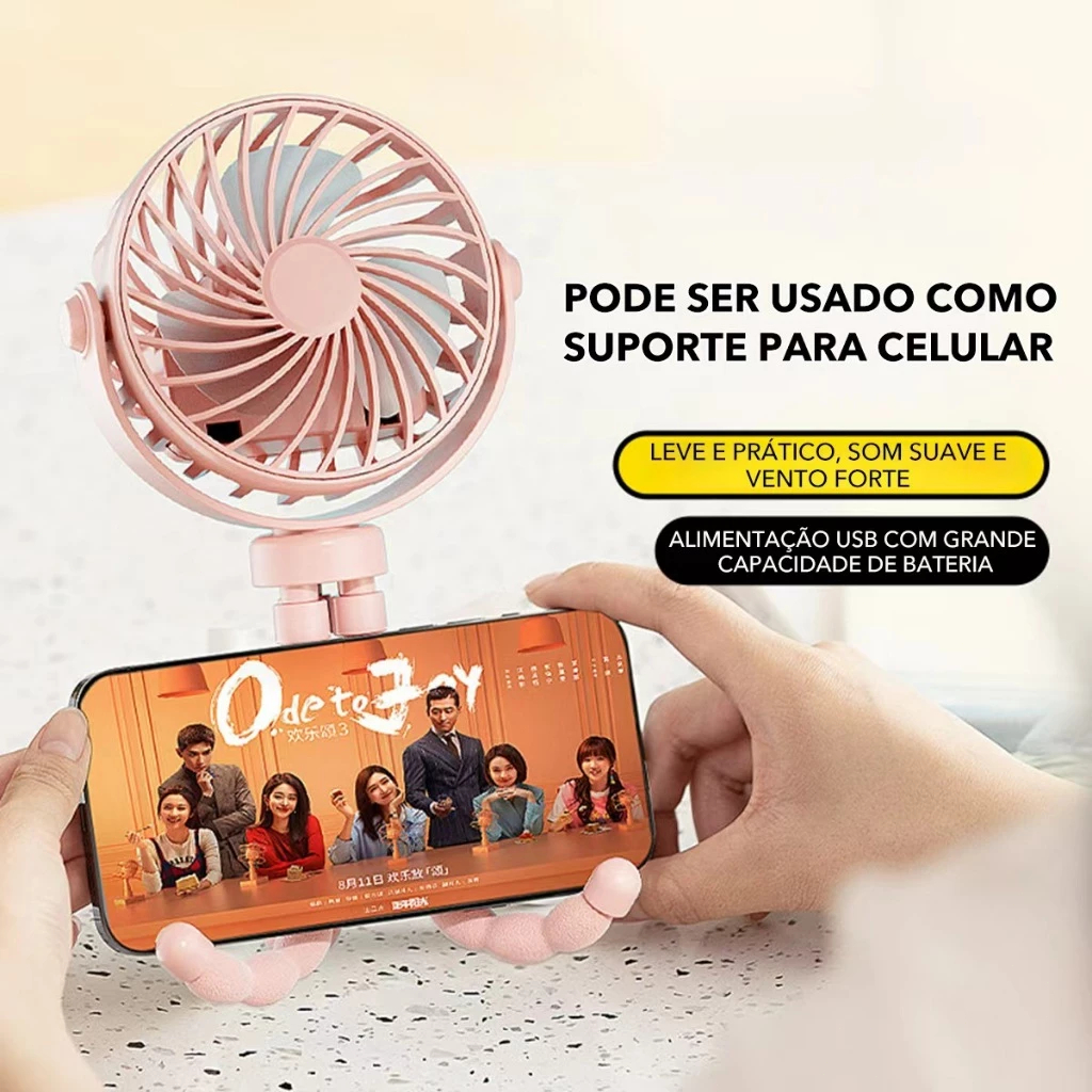 Ventilador Portátil USB Recarregável Silencioso 3 Velocidades com Tripé | Mesa e Decoração