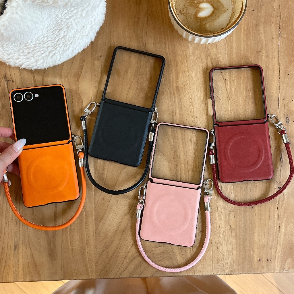 Com Cordão Suporte De Carregamento Por Indução Capa Dobrável De Couro Para Samsung Galaxy ZFlip 7 7fe 6 5 4 3