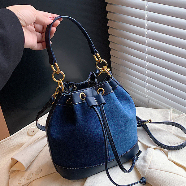 Bolsa balde novo estilo bolsa contraste cor bolsa de ombro jeans bolsa Crossbody