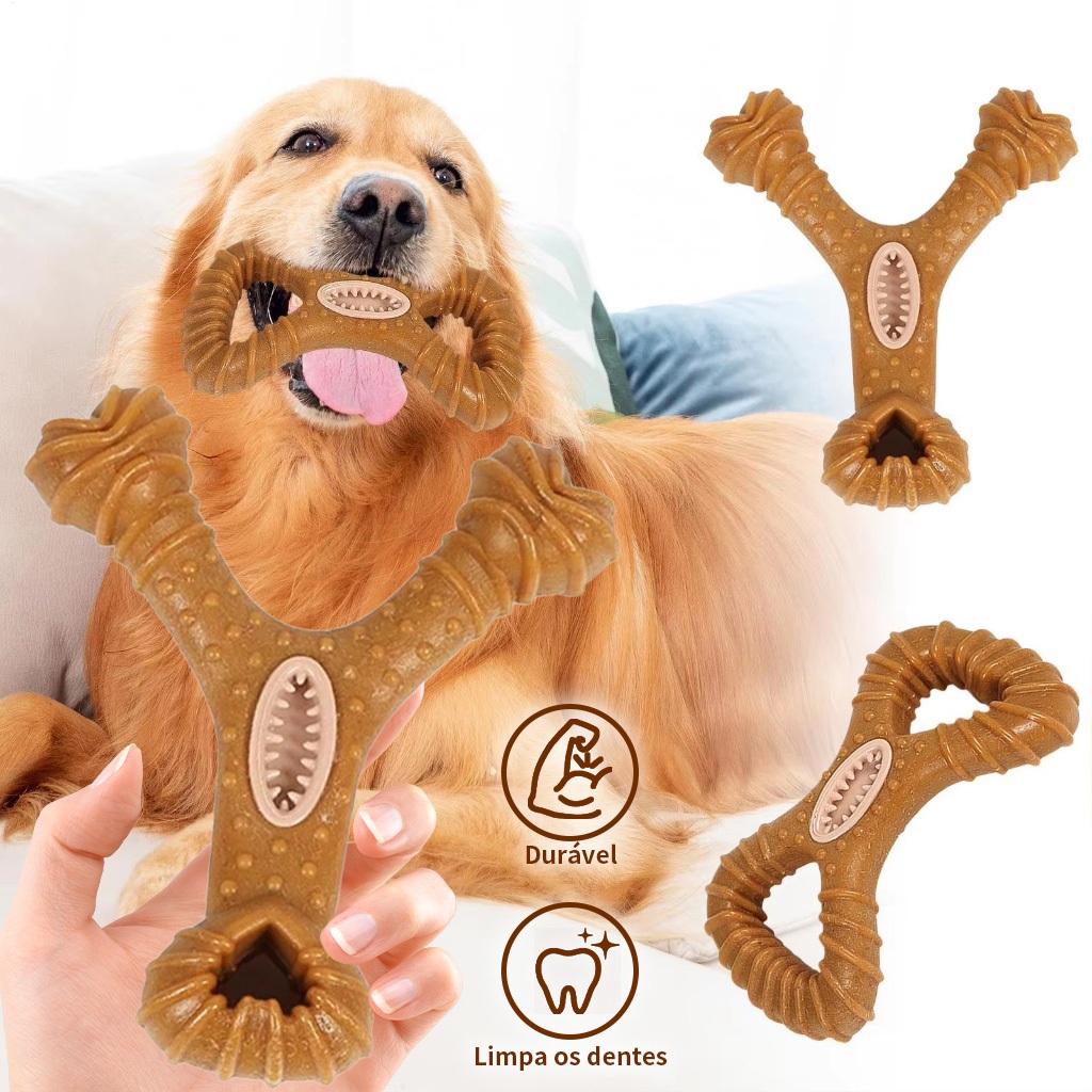 Brinquedo Interativo Osso Mordedor Cachorro Sabor Bacon Maciço E Resistente De Fibra De Trigo