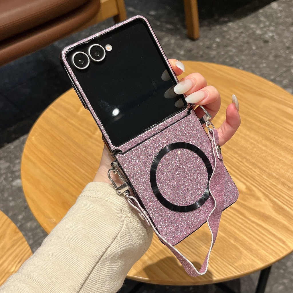 Com Cordão Suporte De Carregamento Por Indução Capa Dobrável De Couro Para Samsung Galaxy ZFlip 7 7fe 6 5 4 3