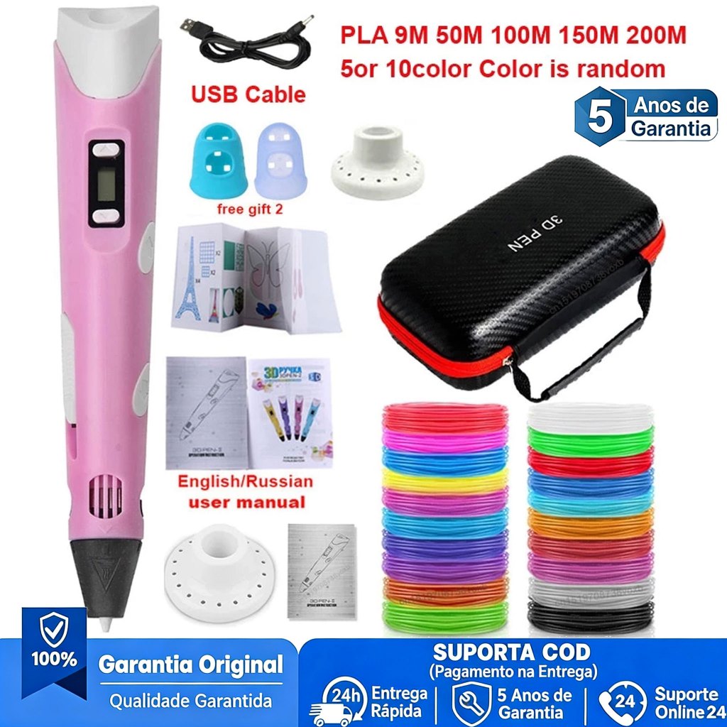 Imagem Caneta De Impressão Mágica 3D Grátis 10M DIY PLA Filamento Desenho Brinquedo Presente De Aniversário Criança ABS Tela LC